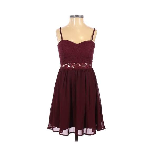 Burgundy Lace/Chiffon Mini Dress - Picture 1 of 7